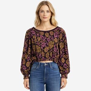 FREE PEOPLE Luxe Floral Knit Open Back Statement Top Size M